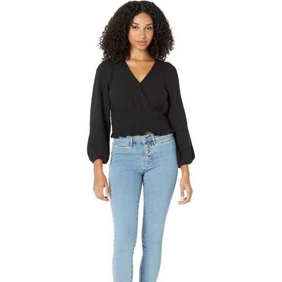 Madewell Lightspun Julianne Black Smocked-Waist Top Size Small NWT - Picture 3 of 13